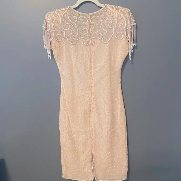 Vintage Silk Beaded Lew Magram New York Peach Dress. Small. EUC. Sequin. - Picture 2 of 2